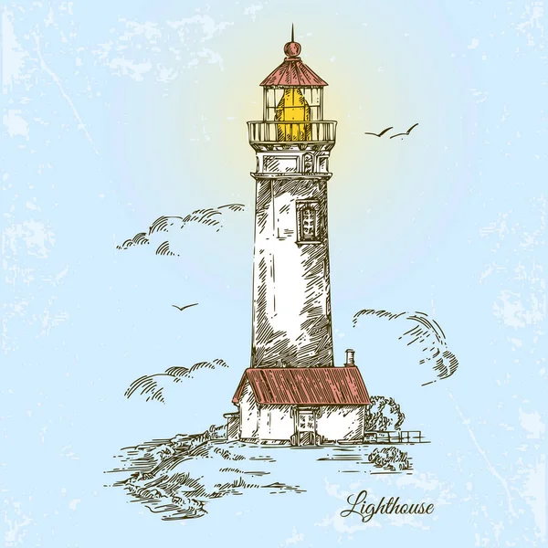 Lighthouse Vintage Style Vector Illustration — Stock Vector