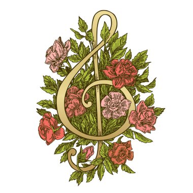 Tiz clef çiçekler gül ile dekore edilmiştir. 