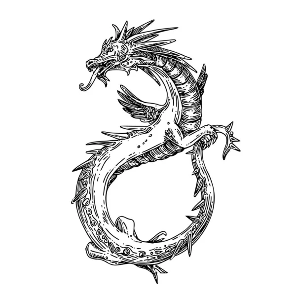 Летающий дракон. Татуировка . — стоковый вектор