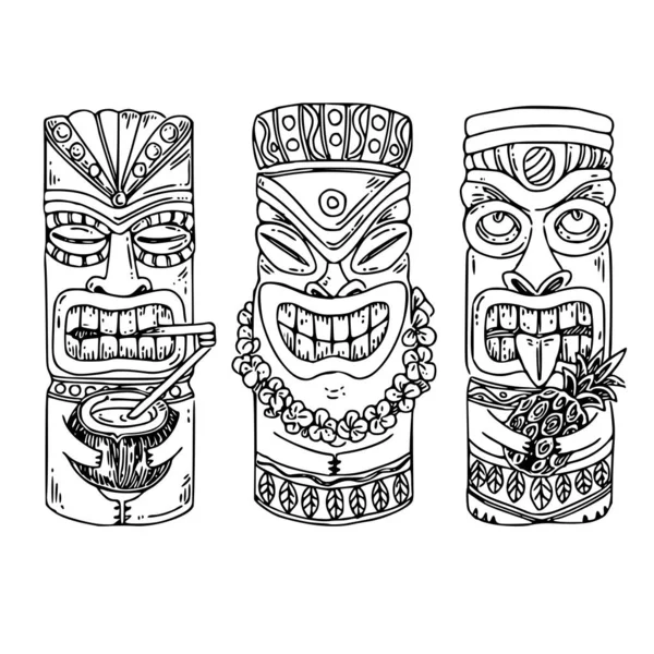 Conjunto de ídolos tiki de madera . — Archivo Imágenes Vectoriales