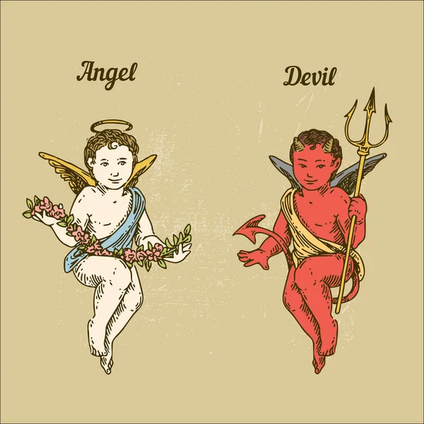 Angelo e Diavolo. Colore . — Vettoriale Stock