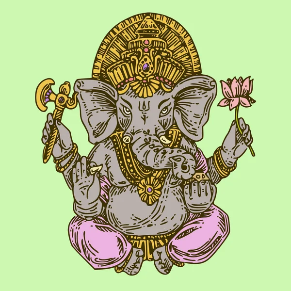 Lord Ganesha, slon. Bože nábožensky hinduismus. Barev. — Stockový vektor