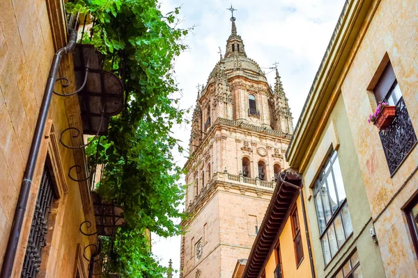 Kijkend naar de toren van de nieuwe kathedraal van Salamanca, Spanje — Stockfoto