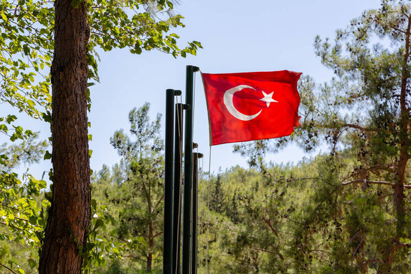 Государственный флаг Турции против неба

