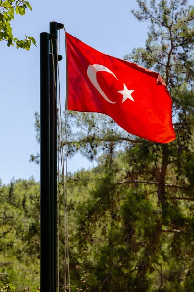 Bandera Nacional Turquía Contra Cielo —  Fotos de Stock