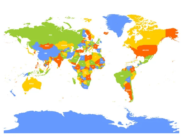 Horizontalmente volteado mapa político del Mundo. Reflejo de espejo. Ilustración vectorial — Archivo Imágenes Vectoriales