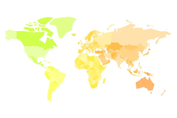 Carte multicolore du monde. Carte politique simplifiée avec frontières nationales des pays. Illustration vectorielle colorée en couleurs chaudes — Image vectorielle