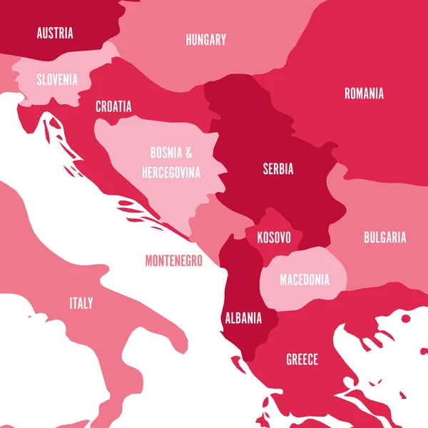 バルカン半島 - バルカン半島の州の政治地図は。ピンクのベクトル図の 4 つの色合い — ストックベクタ