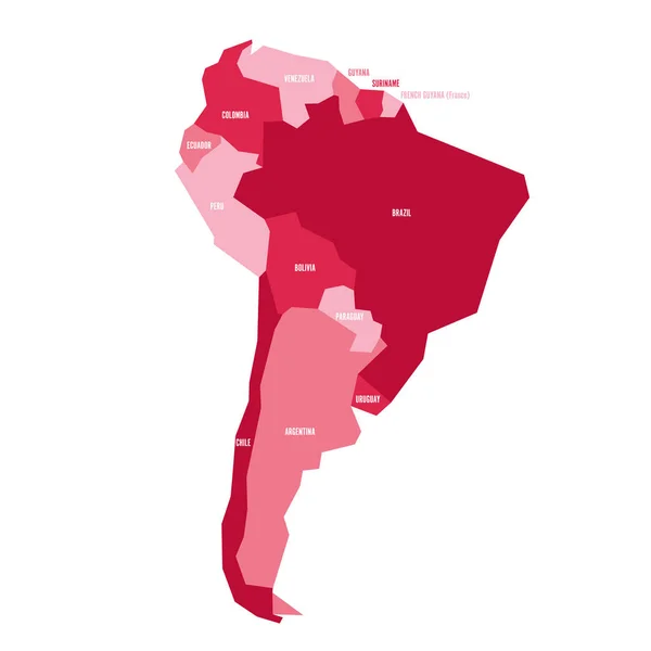 Mappa politica infografica molto semplificata del Sud America in colori verdi. Semplice illustrazione geometrica vettoriale — Vettoriale Stock