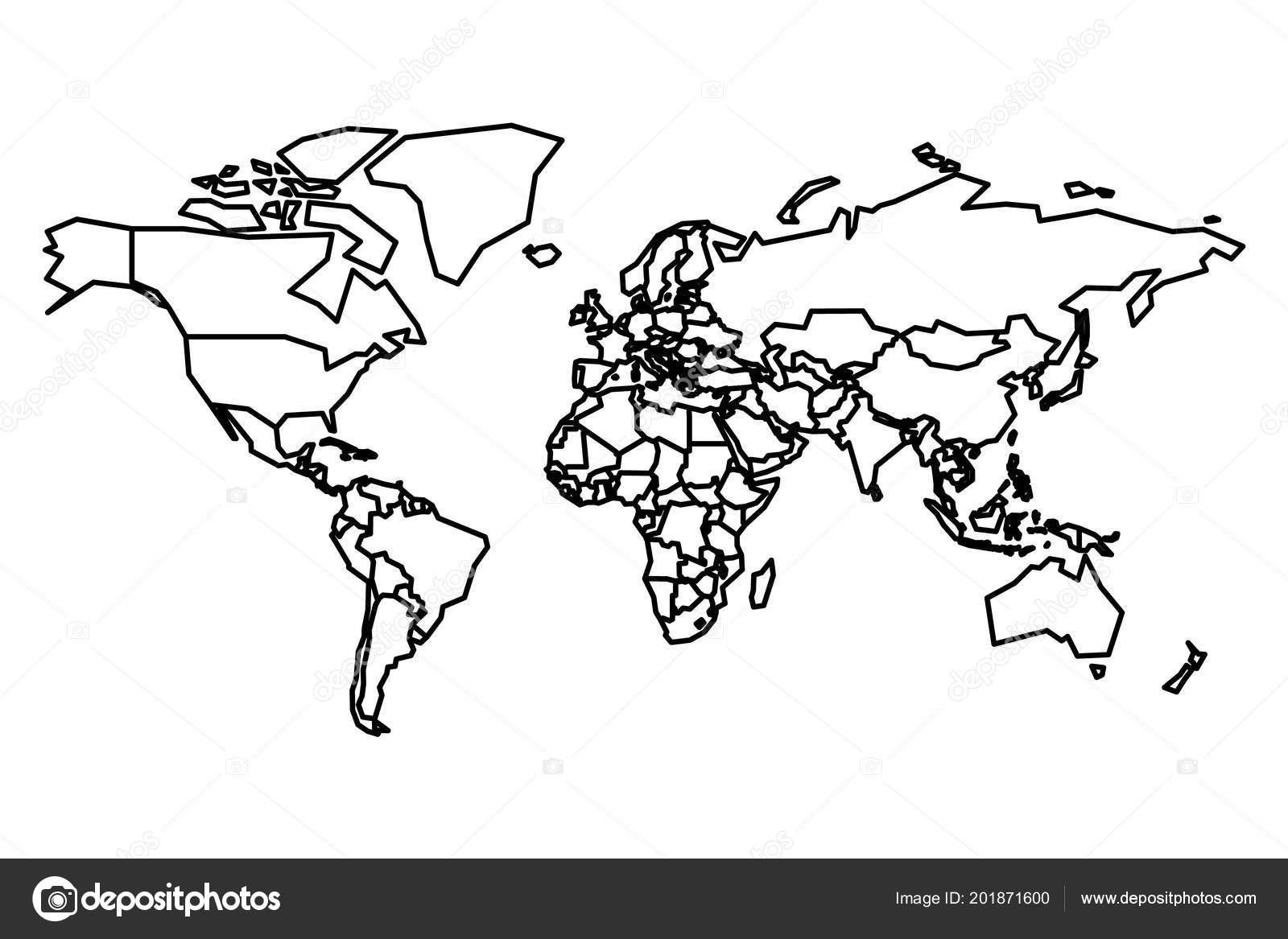 Carte politique du monde. Carte vierge pour le quiz scolaire. contour épais  noir simplifié sur fond blanc Vecteur par ©pyty 201871600