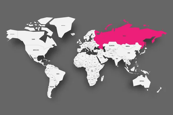 Rusia Rosa Resaltado Mapa Mundo Mapa Simplificado Gris Claro Con — Vector de stock