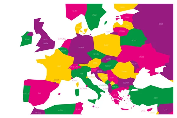 Mapa político de Europa Central y del Sur. Mapa vectorial esquemático simplificado en esquema de cuatro colores — Vector de stock