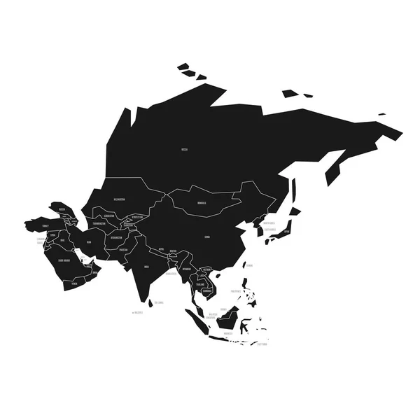 Mapa esquemático simplificado de Asia. Mapa político vectorial en alto contraste de blanco y negro — Vector de stock