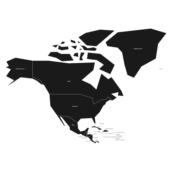 Zjednodušené schéma mapa Severní Ameriky. Politická mapa vektor s vysokým kontrastem černé a bílé — Stockový vektor