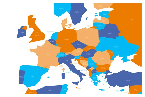 Politische Landkarte Mittel- und Südeuropas. vereinfachte schematische Vektorkarte in vier Farben — Stockvektor