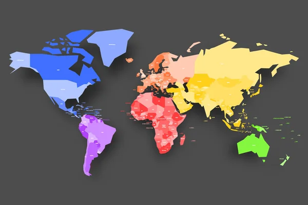 Mapa colorido del mundo. Mapa vectorial simplificado con etiquetas de nombre de país — Archivo Imágenes Vectoriales