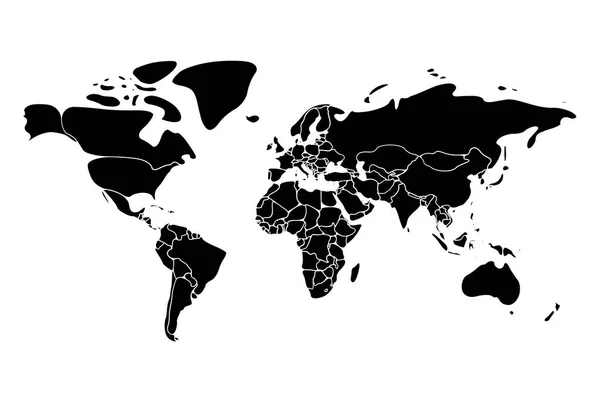 Mappa politica del mondo. Basso dettaglio e semplificato con angoli arrotondati. Illustrazione vettoriale nera su sfondo bianco — Vettoriale Stock