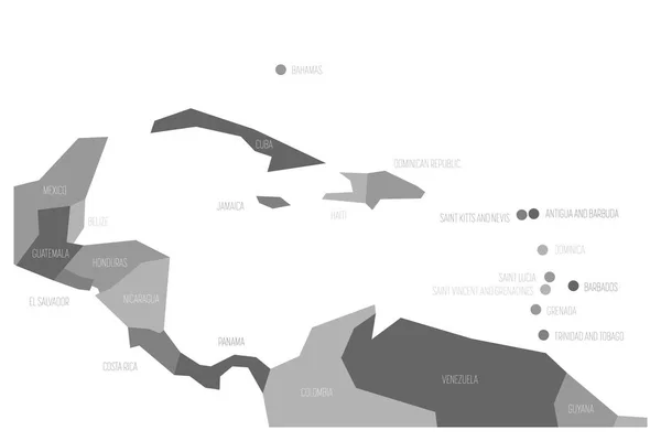 Mappa dell'America Centrale e dei Caraibi. Mappa schematica vettoriale semplificata nei toni del grigio — Vettoriale Stock