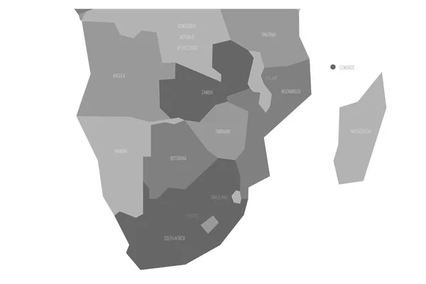 Politická mapa oblasti Jižní Afriky. Zjednodušeno schematické Vektorová mapa v odstínech šedé — Stockový vektor