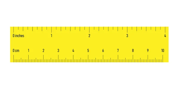 Règle latérale avec des échelles en centimètres et pouces. Illustration vectorielle jaune — Image vectorielle
