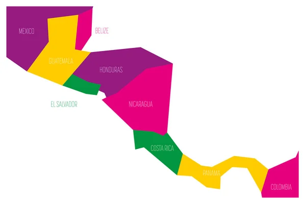 Politická Mapa Střední Ameriku Zjednodušeno Schematické Ploché Vektorová Mapa Čtyř — Stockový vektor