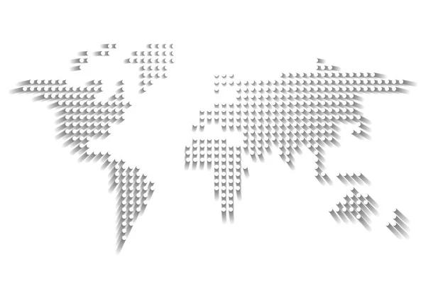 Dotted World map. White dots with dropped shadow on white background. Vector illustration — Stock Vector