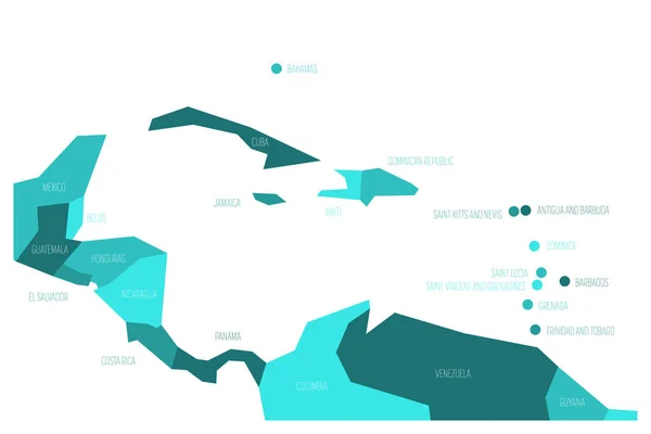 Mapa de Centroamérica y el Caribe. Mapa esquemático vectorial simplificado en tonos de azul turquesa — Vector de stock
