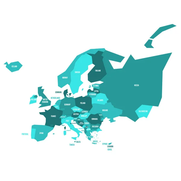 Sehr vereinfachte politische Landkarte von Europa in grüner Farbe. Einfache geometrische Vektorabbildung — Stockvektor