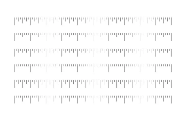 Набор горизонтальных линейки - длины и размера индикаторов единицы расстояния, разделенные на кватеры. Векторная иллюстрация — стоковый вектор