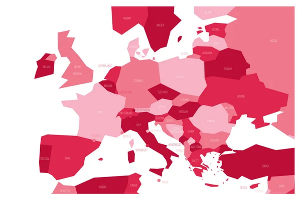 Mapa político de Europa Central y del Sur. Mapa vectorial esquemático simplificado en cuatro tonos de rosa — Vector de stock