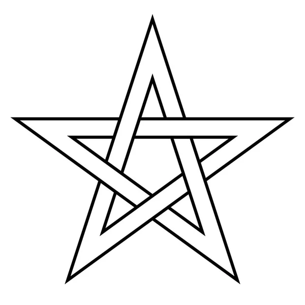 Signo de Pentagrama: estrella de cinco puntas. Símbolo mágico de la fe. Ilustración plana simple en blanco con contorno en negro — Vector de stock