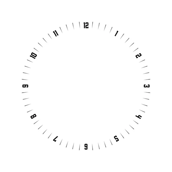 Le visage de l'horloge. Cadran horaire avec numéros. Les tirets marquent les minutes et les heures. Illustration vectorielle plate simple — Image vectorielle