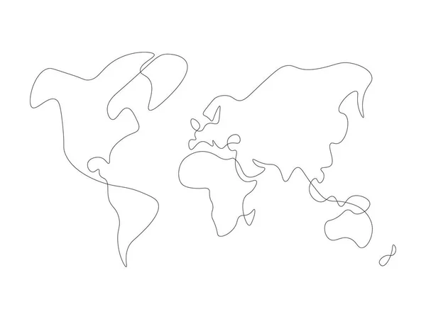 Carte du monde dessinée à la main. Ligne vectorielle mince solide — Image vectorielle