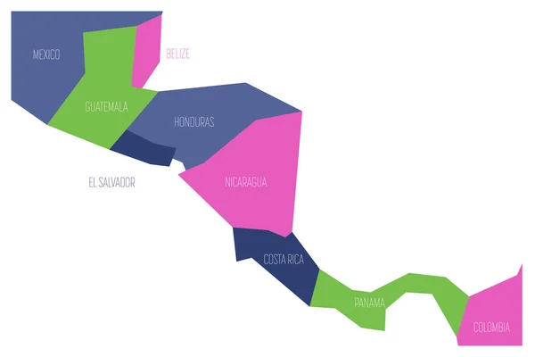 Politická mapa Střední Ameriku. Zjednodušeno schematické ploché Vektorová mapa čtyř barevného schématu — Stockový vektor