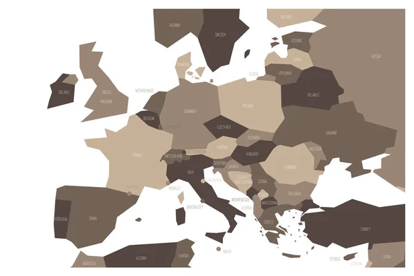 Politische Landkarte Mittel- und Südeuropas. vereinfachte schematische Vektorkarte in vier Grautönen — Stockvektor