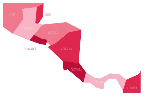 Politická mapa Střední Ameriku. Zjednodušeno schematické ploché Vektorová mapa v odstínech růžové — Stockový vektor