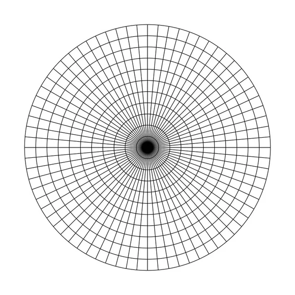 Polarraster mit 10 konzentrischen Kreisen und 5 Grad Schritten. leeres Vektor-Polargraphenpapier — Stockvektor