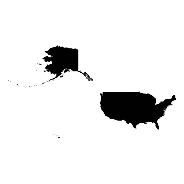 Stati Uniti d'America, Stati Uniti d'America - mappa della silhouette nera dell'area del paese. Semplice illustrazione vettoriale piatta — Vettoriale Stock