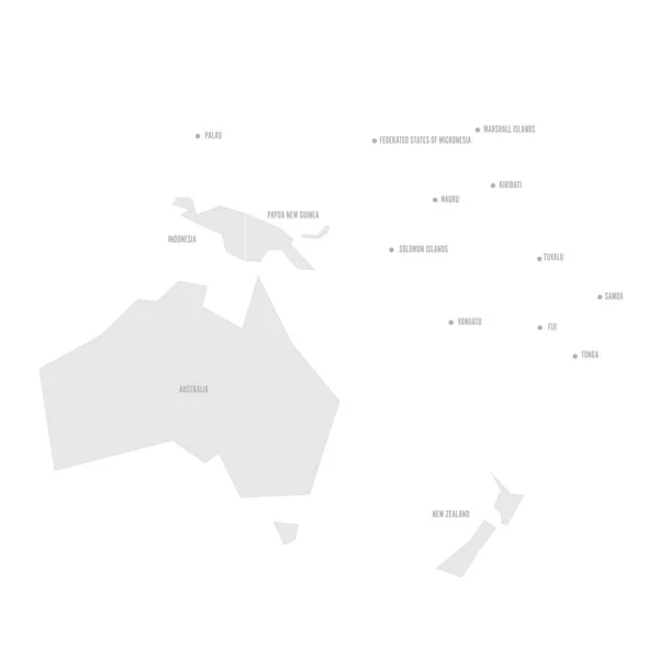 Velmi zjednodušená infografická politická mapa Austrálie a Oceánie. Jednoduchá geometrická vektorová ilustrace — Stockový vektor