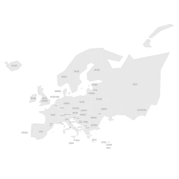 Mycket förenklad infographical Europas politiska karta i grått. Enkla geometriska vektorillustration — Stock vektor