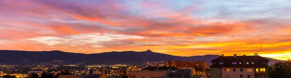 Silhouette of Jested mountain at sunset time, Liberec, Czech Republic — Stock Photo, Image