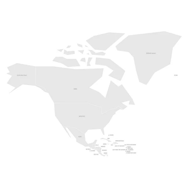 Mappa politica infografica molto semplificata del Nord America in grigio. Semplice illustrazione geometrica vettoriale — Vettoriale Stock