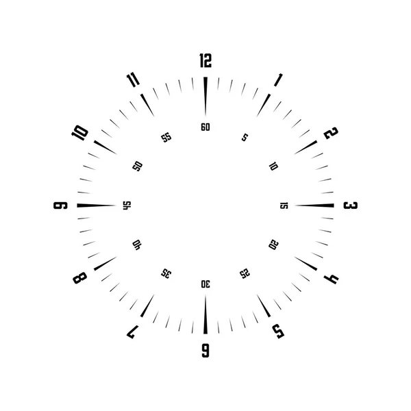Clock face. Hour dial with numbers. Dashes mark minutes and hours. Simple flat vector illustration — Stock Vector
