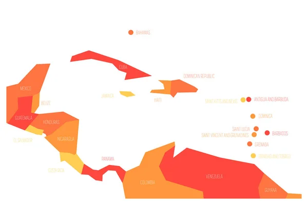 Mapa de Centroamérica y el Caribe. Mapa vectorial esquemático simplificado en tonos de naranja — Vector de stock