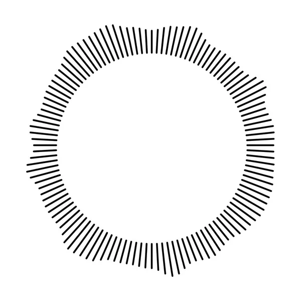 Черное кольцо коротких тонких лучей с волнистым силуэтом на белом фоне. Стильный элемент абстрактного дизайна — стоковый вектор