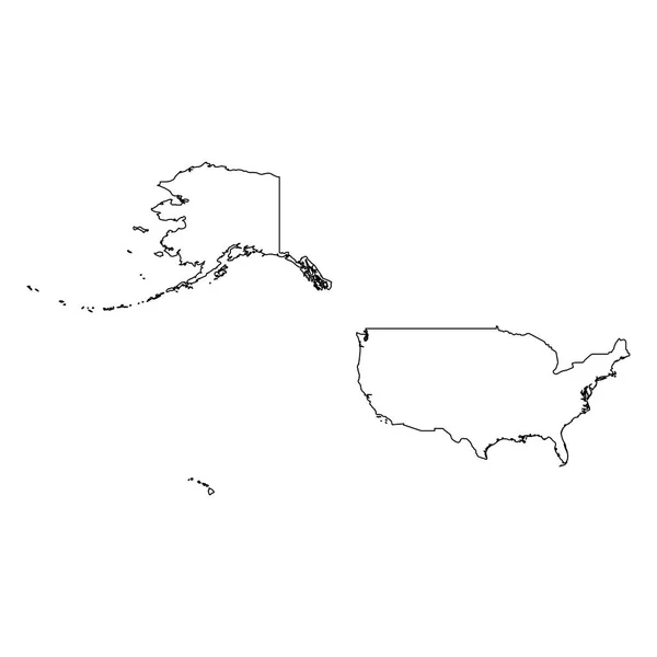 Estados Unidos de América, Estados Unidos - contorno negro sólido mapa fronterizo de la zona del país. Ilustración simple vector plano — Vector de stock
