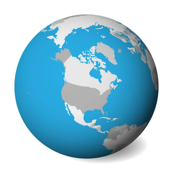 Lege politieke kaart van Noord-Amerika. 3D Earth globe met blauwe water en grijze gebieden. Vectorillustratie — Stockvector