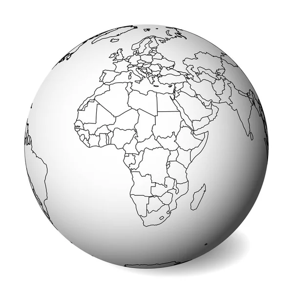 Lege Politieke Kaart Van Afrika Earth Globe Met Zwarte Omtrek — Stockvector
