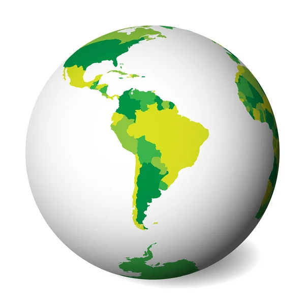 Leere politische Landkarte Südamerikas. 3D Erdglobus mit grüner Landkarte. Vektorillustration — Stockvektor