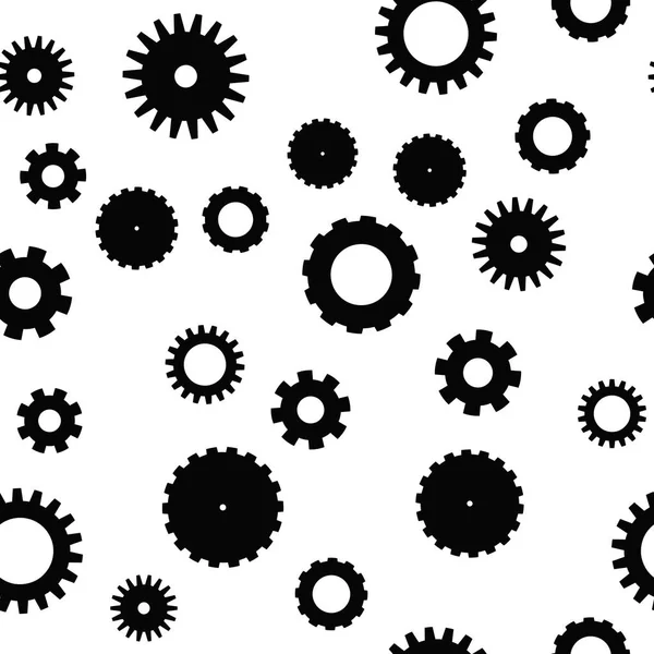 Cog wheel seamless pattern. Clockwork, technological or industrial theme. Flat vector background in black and white — Stock Vector